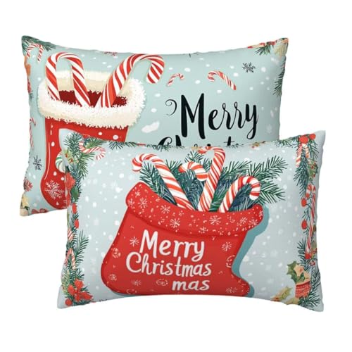 Kissenbezug 40x90 cm Weihnachten Kissenbezüge 2er Set, Samt Sofakissen Dekokissen Kopfkissenbezug, Zierkissen Bezug Beidseitiger Druck für Kissen Deko Wohnzimmer Schlafzimmer, Salbeigrün Muster R-94 von Lihogbo