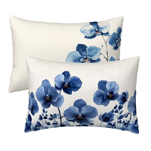 Kissenbezug 50x80 cm Beige Kissenbezüge 2er Set, Samt Sofakissen Dekokissen Kopfkissenbezug, Zierkissen Bezug Beidseitiger Druck für Kissen Deko Wohnzimmer Schlafzimmer Sofa, Blaue Blumen Muster W-14 Kissenbezug 50x80 cm Beige Kissenbezüge 2er Set, Samt Sofakissen Dekokissen Kopfkissenbezug, Zierkissen Bezug Beidseitiger Druck für Kissen Deko Wohnzimmer Schlafzimmer Sofa, Blaue Blumen Muster W-14 von Lihogbo