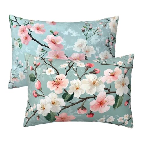 Kissenbezug 50x80 cm Hellblau Kissenbezüge 2er Set, Samt Sofakissen Dekokissen Kopfkissenbezug, Zierkissen Bezug Beidseitiger Druck für Kissen Deko Wohnzimmer Schlafzimmer Sofa, Blumen Muster W-44 von Lihogbo