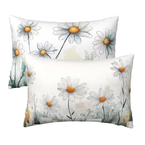 Kissenbezug 50x80 cm Weiß Kissenbezüge 2er Set, Samt Sofakissen Dekokissen Kopfkissenbezug, Zierkissen Bezug Beidseitiger Druck für Kissen Deko Wohnzimmer Schlafzimmer Sofa Hotel, Blumen Muster W-94 von Lihogbo