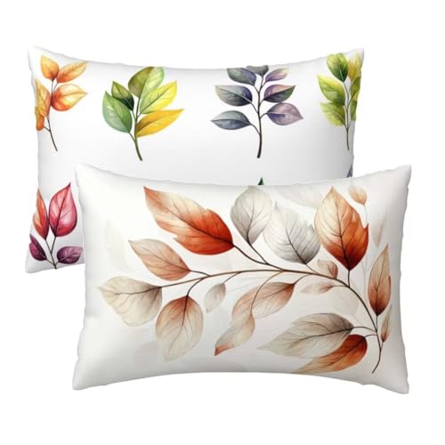 Kissenbezug 60x80 cm Beige Kissenbezüge 2er Set, Samt Sofakissen Dekokissen Kopfkissenbezug, Zierkissen Bezug Beidseitiger Druck für Kissen Deko Wohnzimmer Schlafzimmer Sofa Hotel, Blätter Muster W-62 von Lihogbo