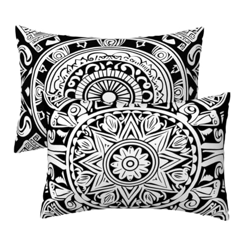 Kissenbezug 60x80 cm Bohemian Kissenbezüge 2er Set, Samt Sofakissen Dekokissen Kopfkissenbezug, Zierkissen Bezug Beidseitiger Druck für Kissen Deko Wohnzimmer Schlafzimmer Sofa, Black Muster W-72 von Lihogbo