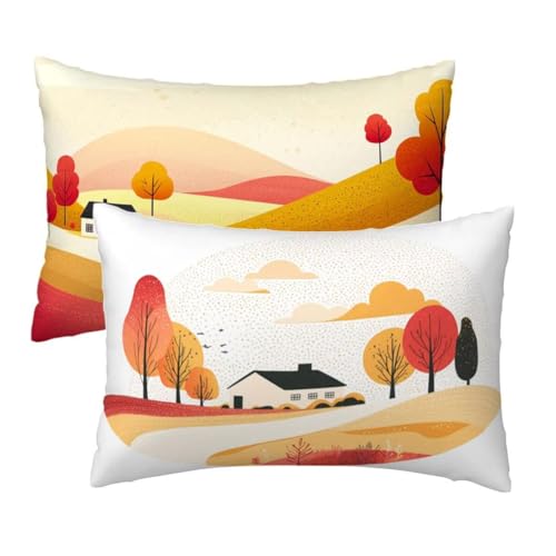 Kissenbezug 60x80 cm Herbst Kissenbezüge 2er Set, Samt Sofakissen Dekokissen Kopfkissenbezug, Zierkissen Bezug Beidseitiger Druck für Kissen Deko Wohnzimmer Schlafzimmer Sofa Hotel, Orange Muster W-70 von Lihogbo