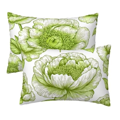 Kissenbezug 80x40 cm Weiß Kissenbezüge 2er Set, Samt Sofakissen Dekokissen Kopfkissenbezug, Zierkissen Bezug Beidseitiger Druck für Kissen Deko Wohnzimmer Schlafzimmer Sofa, Grüne Blumen Muster R-4 Kissenbezug 80x40 cm Weiß Kissenbezüge 2er Set, Samt Sofakissen Dekokissen Kopfkissenbezug, Zierkissen Bezug Beidseitiger Druck für Kissen Deko Wohnzimmer Schlafzimmer Sofa, Grüne Blumen Muster R-4 von Lihogbo