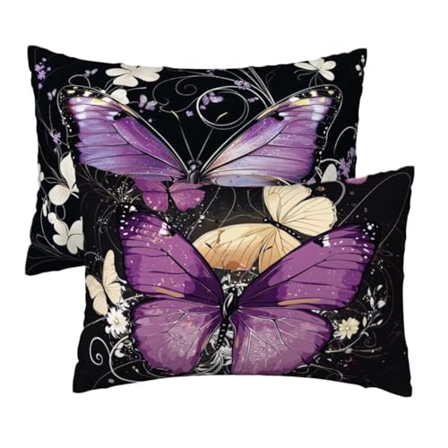 Kissenbezug 80x60 cm Schmetterling Kissenbezüge 2er Set, Samt Sofakissen Dekokissen Kopfkissenbezug, Zierkissen Bezug Beidseitiger Druck für Kissen Deko Wohnzimmer Schlafzimmer Sofa, Black Muster W-74 von Lihogbo