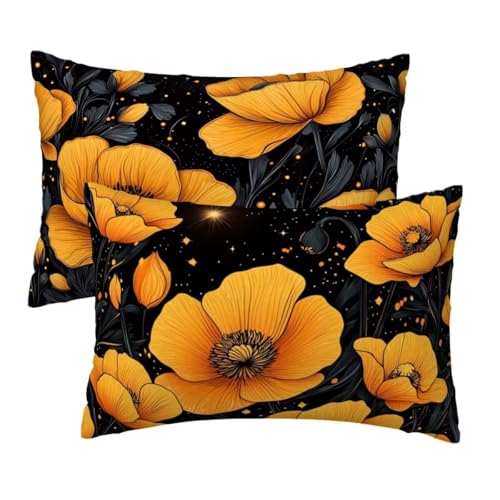 Kopfkissenbezug 40 x 80 2er Set, Kissenbezug 80x40 cm Schwarz Sofakissen Bezug, Weich Samt Dekokissen Kissenbezüge, Gelbe Blume Muster Zierkissen Bezüge für Deko Wohnzimmer, Geschenke für Frauen S-77 Kopfkissenbezug 40 x 80 2er Set, Kissenbezug 80x40 cm Schwarz Sofakissen Bezug, Weich Samt Dekokissen Kissenbezüge, Gelbe Blume Muster Zierkissen Bezüge für Deko Wohnzimmer, Geschenke für Frauen S-77 von Lihogbo