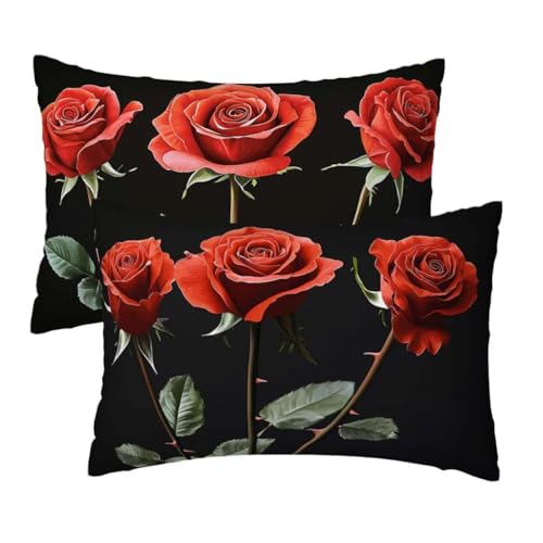 Kopfkissenbezug 40x80 cm 2er Set, Kissenbezug 80x40 cm Schwarz Sofakissen Bezug, Weich Samt Dekokissen Kissenbezüge, Blumen Muster Zierkissen Bezüge für Deko Wohnzimmer, Geschenke für Frauen W-99 von Lihogbo