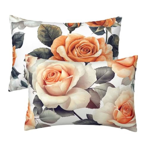 Kopfkissenbezug 40x80 cm 2er Set, Kissenbezug 80x40 cm Weiß Sofakissen Bezug, Weich Samt Dekokissen Kissenbezüge, Blumen Muster Zierkissen Bezüge für Deko Wohnzimmer Sofa, Geschenke für Frauen R-69 Kopfkissenbezug 40x80 cm 2er Set, Kissenbezug 80x40 cm Weiß Sofakissen Bezug, Weich Samt Dekokissen Kissenbezüge, Blumen Muster Zierkissen Bezüge für Deko Wohnzimmer Sofa, Geschenke für Frauen R-69 von Lihogbo