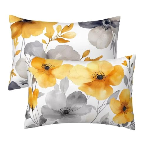 Kopfkissenbezug 40x80 cm 2er Set, Kissenbezug 80x40 cm Weiß Sofakissen Bezug, Weich Samt Dekokissen Kissenbezüge, Gelbe Blume Muster Zierkissen Bezüge für Deko Wohnzimmer, Geschenke für Frauen W-45 Kopfkissenbezug 40x80 cm 2er Set, Kissenbezug 80x40 cm Weiß Sofakissen Bezug, Weich Samt Dekokissen Kissenbezüge, Gelbe Blume Muster Zierkissen Bezüge für Deko Wohnzimmer, Geschenke für Frauen W-45 von Lihogbo