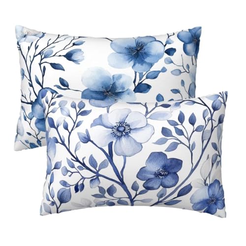 Kopfkissenbezug 50x70 cm 2er Set, Kissenbezug 50x70 cm Weiß Sofakissen Bezug, Weich Samt Dekokissen Kissenbezüge, Blaue Blumen Muster Zierkissen Bezüge für Deko Wohnzimmer, Geschenke für Frauen R-67 Kopfkissenbezug 50x70 cm 2er Set, Kissenbezug 50x70 cm Weiß Sofakissen Bezug, Weich Samt Dekokissen Kissenbezüge, Blaue Blumen Muster Zierkissen Bezüge für Deko Wohnzimmer, Geschenke für Frauen R-67 von Lihogbo