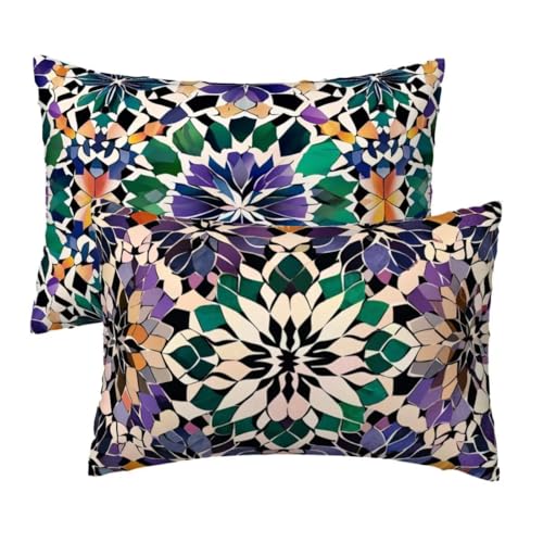 Kopfkissenbezug 60x80 cm 2er Set, Kissenbezug 80x60 cm Bohemian Sofakissen Bezug, Weich Samt Dekokissen Kissenbezüge, Lila Muster Zierkissen Bezüge für Deko Wohnzimmer Sofa, Geschenke für Frauen W-95 von Lihogbo