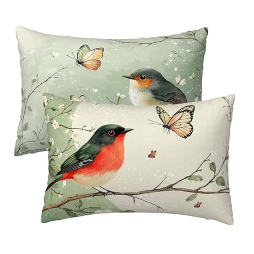 Kopfkissenbezug 70x90 cm 2er Set, Kissenbezug 70x90 cm Salbeigrün Sofakissen Bezug, Weich Samt Dekokissen Kissenbezüge, Vogel Muster Zierkissen Bezüge für Deko Wohnzimmer, Geschenke für Frauen W-15 von Lihogbo