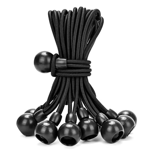 Lihopefe Ball-Spanngurte mit elastischer Schnur, glatter Bungee-Ball, für Zelte, Vordächer, Planen, Gurte, Stangen, Drähte und Rollos (10 Stück, 22,9 cm, schwarz) von Lihopefe