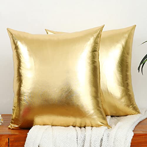 LiiZee 2 Stück Dekorative Kissenbezüge Modern Metallic Glänzend Kissenbezug Kunstleder Weich Quadratisch Kissenbezug für Sofa Bett Party 45,7 x 45,7 cm Gold LiiZee 2 Stück Dekorative Kissenbezüge Modern Metallic Glänzend Kissenbezug Kunstleder Weich Quadratisch Kissenbezug für Sofa Bett Party 45,7 x 45,7 cm Gold von LiiZee