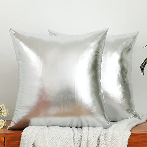 LiiZee 2 Stück Silber Throw Pillow Covers Dekorative Moderne Metallic Glänzend Kissenbezug Kunstleder Weich Quadratisch Kissenbezug für Sofa/Bett/Party, 50,8 x 50,8 cm von LiiZee