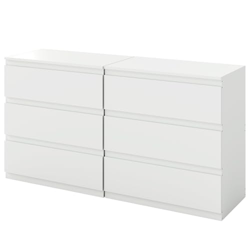 2er Set Komodenschrank für Schlafzimmer 70 cm Breit Kommode Weiß mit 3 Schubladen/Nachtkasten Schubladenkommode Kommode&Sideboard Komoda Weiss für Büro Wohnzimmer Schlafzimmer Flur Möbel/70x40x75CM von Liink1Ga