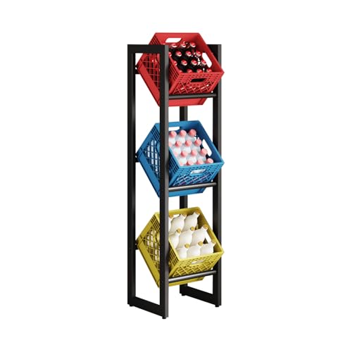 Kistenständer Getränkekistenregal 3 Kisten/Getränkeregal Kistenregal 2 bis 3 Kästen/Regal für Getränkekisten Wasserkasten Obstkisten Bierkisten Regal Verkaufsregal/Schwarz/39x30x140cm(BTH)-1Stück von Liink1Ga