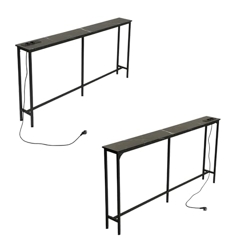 Konsolentisch Schmal 180 cm Breit Konsolentisch mit Steckdose, Flur Regal Schmaler Beistelltisch Sofa Couch für Eingang Flur Foyer Veranda Balkon Wohnzimmer/Kunstmarmor Schwarz/180x20x80cm-2er-Set Konsolentisch Schmal 180 cm Breit Konsolentisch mit Steckdose, Flur Regal Schmaler Beistelltisch Sofa Couch für Eingang Flur Foyer Veranda Balkon Wohnzimmer/Kunstmarmor Schwarz/180x20x80cm-2er-Set von Liink1Ga