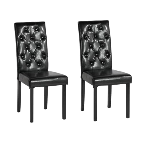Küchenstühle 2er Set Stühle Esszimmer 2er Set, Holzstühle/Essstuhl/Esszimmerstühle Holz Für Büro/Küche/Esszimmer/Wohnzimmer Beine aus Gummiholz Kunstlederpolster Stuhl Schwarz 55 cm Hohe Rückenlehne von Liink1Ga