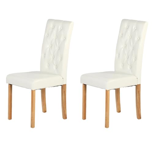 Küchenstühle 2er Set Stühle Esszimmer 2er Set, Holzstühle/Essstuhl/Esszimmerstühle Holz Für Büro/Küche/Esszimmer/Wohnzimmer Beine aus Gummiholz Kunstlederpolster Stuhl Weiß 55 cm Hohe Rückenlehne von Liink1Ga