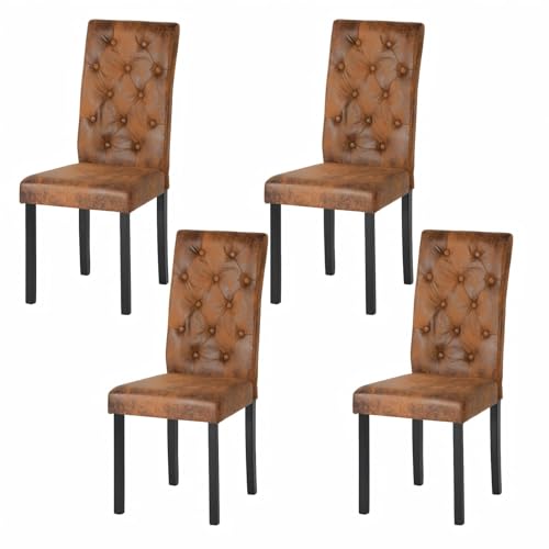 Liink1Ga Küchenstühle 4er Set Stühle Esszimmer 4er Set, Holzstühle/Essstuhl/Esszimmerstühle Holz Für Büro/Küche/Esszimmer/Wohnzimmer Stühle aus 3 cm Gummiholzbein/Suede Stuhl Braun 98 cm Hohe von Liink1Ga