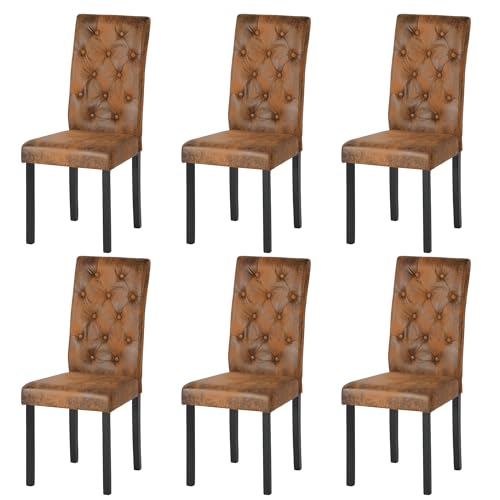 Liink1Ga Küchenstühle 6er Set Stühle Esszimmer 6er Set, Holzstühle/Essstuhl/Esszimmerstühle Holz Für Büro/Küche/Esszimmer/Wohnzimmer Stühle aus 3 cm Gummiholzbein/Suede Stuhl Braun 98 cm Hohe von Liink1Ga