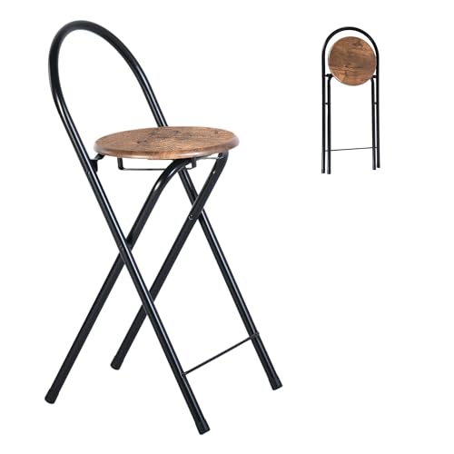 Liink1Ga 2er Set Barhocker Klappbar mit Lehne, Klapphocker Faltbar Bar Hocker Klappbar Stuhl Barstühle für Indoor Outdoor Küche Bars Bistro Camping/55 cm Sitzhöhe&Offene Rückenlehne/Braun&Schwarz von Liink1Ga