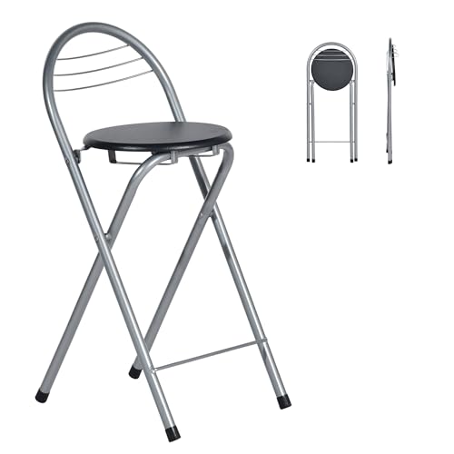 Liink1Ga 8er Set Barhocker Klappbar mit Lehne, Klapphocker Faltbar Bar Hocker Klappbar Stuhl Barstühle für Indoor Outdoor Küche Bars Bistro Camping/61 cm Sitzhöhe&Leiterrückenlehne/Schwarz&Silber von Liink1Ga