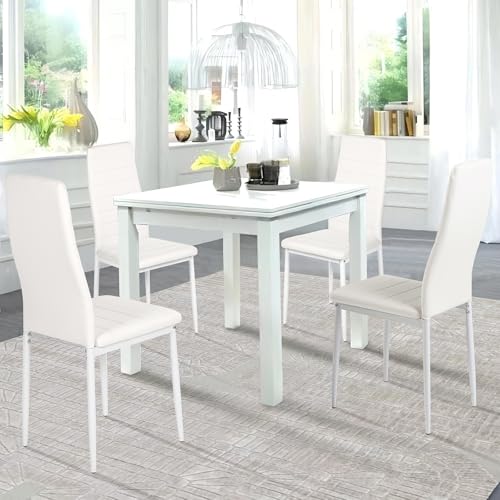 Liink1Ga Esszimmerstühle Küchenstühle 4er Set Stühle Weiß, Moderner Besucherstuhl Küchensessel Esszimmer Stühle Essstuhl mit Kunstleder, Einfacher Zusammenbau Für Büro/Küche/Esszimmer/Wohnzimmer von Liink1Ga