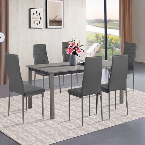 Liink1Ga Esszimmerstühle Küchenstühle 6er Set Stühle Grau, Moderner Gastrostühle Besucherstuhl Küchensessel Esszimmer Stühle Essstuhl mit Kunstleder Für Büro/Küche/Esszimmer/Wohnzimmer von Liink1Ga