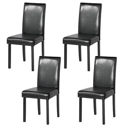 Liink1Ga Küchenstühle 4er Set Stühle Esszimmer 4er Set, Holzstühle/Essstuhl/Esszimmerstühle Holz Für Büro/Küche/Esszimmer/Wohnzimmer Stühle aus 5 cm Gummiholzbein/Kunstleder Stuhl Schwarz 92 cm Hohe von Liink1Ga