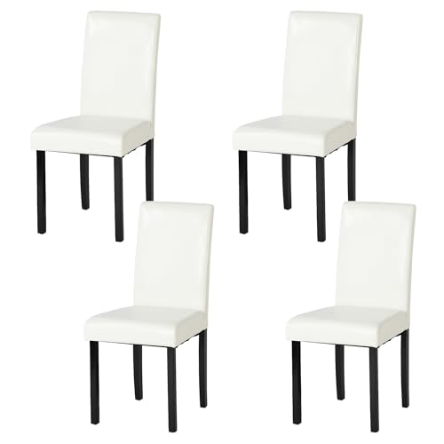 Liink1Ga Küchenstühle 4er Set Stühle Esszimmer 4er Set, Holzstühle/Essstuhl/Esszimmerstühle Holz Für Büro/Küche/Esszimmer/Wohnzimmer Stühle aus 3 cm Gummiholzbein/Kunstleder Stuhl Weiß 92 cm Hohe von Liink1Ga