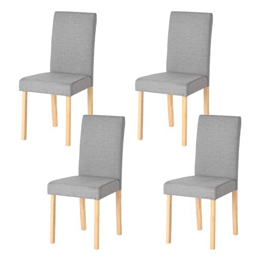 Küchenstühle 4er Set Stühle Esszimmer 4er Set, Holzstühle/Essstuhl/Esszimmerstühle Holz Für Büro/Küche/Esszimmer/Wohnzimmer Stühle aus 5 CM Gummiholzbein/Leinengepolsterter Stuhl Grau 92 cm Hohe von Liink1Ga