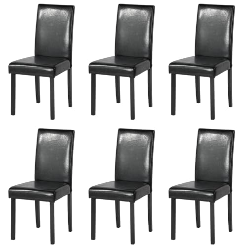 Liink1Ga Küchenstühle 6er Set Stühle Esszimmer 6er Set, Holzstühle/Essstuhl/Esszimmerstühle Holz Für Büro/Küche/Esszimmer/Wohnzimmer Stühle aus 5 cm Gummiholzbein Kunstleder Stuhl Schwarz 92 cm Hohe von Liink1Ga