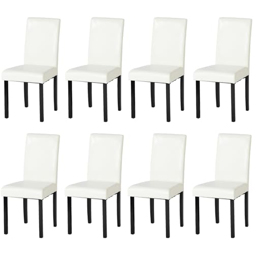 Liink1Ga Küchenstühle 8er Set Stühle Esszimmer 8er Set, Holzstühle/Essstuhl/Esszimmerstühle Holz Für Büro/Küche/Esszimmer/Wohnzimmer Stühle aus 3 cm Gummiholzbein/Kunstleder Stuhl Weiß 92 cm Hohe von Liink1Ga
