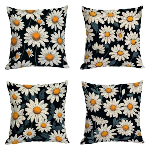 Kissenbezug Blau 4er Set Kissenbezüge 35x35 Sofakissen Dekokissen Modern Kissenbezüge Gänseblümchen Dekorativ Kissenhülle Quadratisch Kopfkissenbezug Zierkissenbezug Kissenhüllen, Deko Wohnzimmer T-6 von Lijahoo