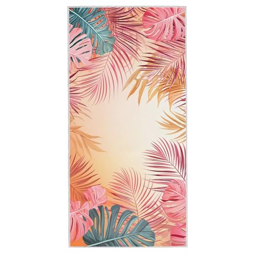 Strandtuch Blätter, 100 x 200 cm Mikrofaser Handtuch mit Tasche, Saugfähig und Schnell Trocknende Strandhandtuch, Sandfrei Leicht Mikrofaser Badetuch, Strandtuch für Reise Urlaub Schwimmen Sauna, D-42 von Lijahoo