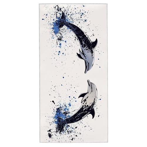Strandtuch Delphin, 80 x 160 cm Mikrofaser Handtuch mit Tasche, Saugfähig und Schnell Trocknende Strandhandtuch, Sandfrei Leicht Mikrofaser Badetuch, Strandtuch für Reise Urlaub Schwimmen Sauna, A-67 von Lijahoo