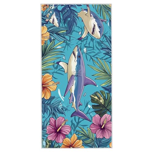 Strandtuch Hai, 75 x 150 cm Mikrofaser Handtuch mit Tasche, Saugfähig und Schnell Trocknende Strandhandtuch, Sandfrei Leicht Mikrofaser Badetuch, Strandtuch für Reise Urlaub Schwimmen Sauna, F-81 von Lijahoo