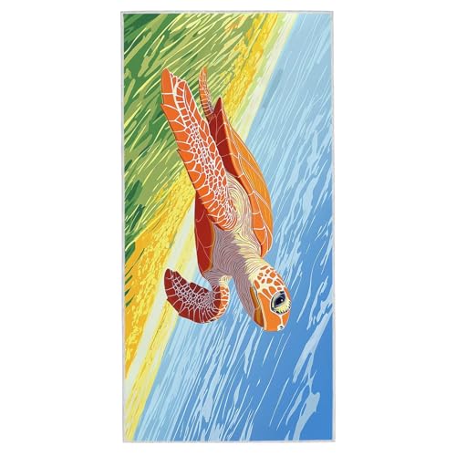 Strandtuch Meeresschildkröten, 80 x 160 cm Mikrofaser Handtuch mit Tasche, Saugfähig und Schnell Trocknende Strandhandtuch, Sandfrei Leicht Mikrofaser Badetuch, Strandtuch für Urlaub Schwimmen, A-24 von Lijahoo