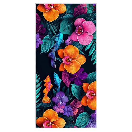 Strandtuch Orchidee, 80 x 160 cm Mikrofaser Handtuch mit Tasche, Saugfähig und Schnell Trocknende Strandhandtuch, Sandfrei Leicht Mikrofaser Badetuch, Strandtuch für Reise Urlaub Schwimmen Sauna, D-69 von Lijahoo