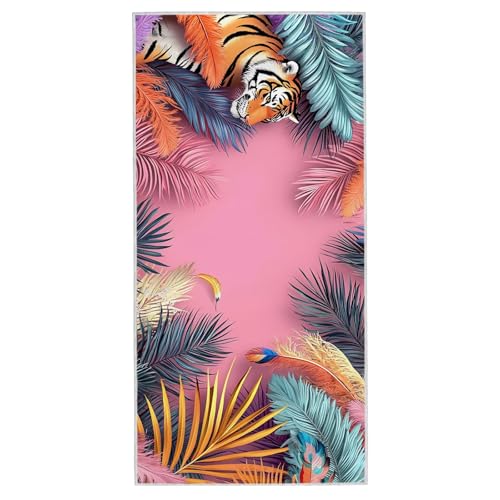 Strandtuch Tiger, 80 x 160 cm Mikrofaser Handtuch mit Tasche, Saugfähig und Schnell Trocknende Strandhandtuch, Sandfrei Leicht Mikrofaser Badetuch, Strandtuch für Reise Urlaub Schwimmen Sauna, G-73 von Lijahoo