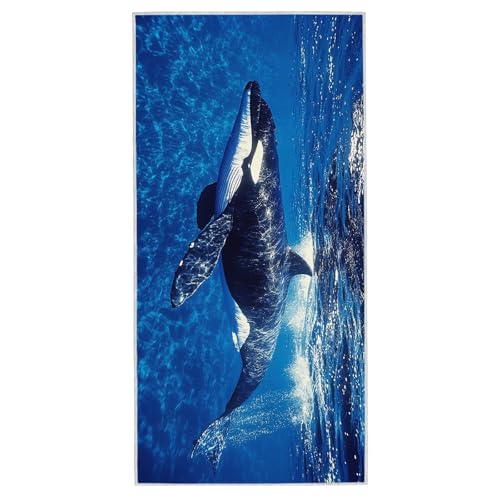 Strandtuch Wal, 90 x 180 cm Mikrofaser Handtuch mit Tasche, Saugfähig und Schnell Trocknende Strandhandtuch, Sandfrei Leicht Mikrofaser Badetuch, Strandtuch für Reise Urlaub Schwimmen Sauna, S-68 von Lijahoo