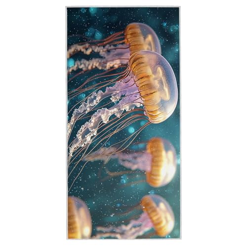 Strandtuch XXL - 75 x 150 cm Mikrofaser Handtuch Groß, Sandfrei Schnelltrocknend & Leicht Strandhandtüch, Microfaser Strandtuch mit Tasche für Strand, Schwimmen, Ideal für Frauen Männer (Qualle) A-12 von Lijahoo