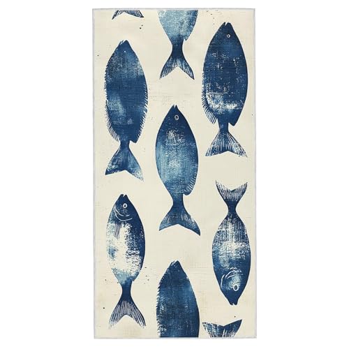Strandtuch XXL - 90 x 180 cm Mikrofaser Handtuch Groß, Sandfrei Schnelltrocknend & Leicht Strandhandtüch, Microfaser Strandtuch mit Tasche für Strand, Schwimmen, Ideal für Frauen Männer (Fisch) F-59 von Lijahoo