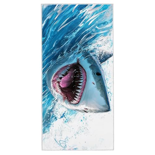 Strandtuch XXL - 90 x 180 cm Mikrofaser Handtuch Groß, Sandfrei Schnelltrocknend & Leicht Strandhandtüch, Microfaser Strandtuch mit Tasche für Strand, Schwimmen, Ideal für Frauen und Männer (Hai) D-40 von Lijahoo
