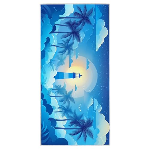 Strandtuch XXL - 90 x 180 cm Mikrofaser Handtuch Groß, Sandfrei Schnelltrocknend & Leicht Strandhandtüch, Microfaser Strandtuch mit Tasche für Strand Urlaub, Ideal für Frauen Männer (Leuchtturm) D-86 von Lijahoo