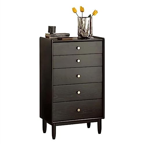 Kommode Hohe Kommode mit Stauraum, Schlafzimmerkommode aus massivem Holz an der Wand, Kommode aus schwarzem Eschenholz, 5 Schubladen, Kommode for Flur, Eingangsbereich Schlafzimmeraufbewahrung von Lijiaxiuyc-101