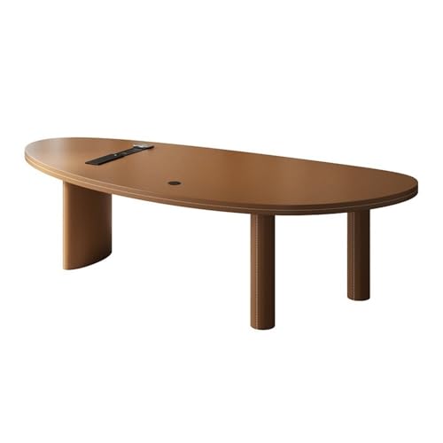 Lijiaxiuyc-101 Computertisch Moderner PC-Arbeitsplatz aus braunem Sattelleder mit mangoförmiger Tischplatte und 3 Beinen, Multifunktions-Ladesteckdosen Schreibtisch für Homeoffice(S) von Lijiaxiuyc-101