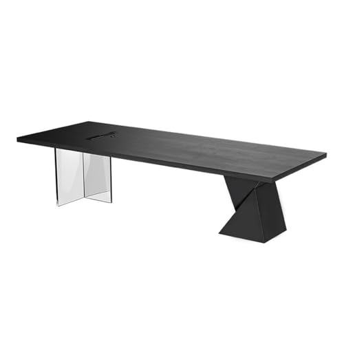 Lijiaxiuyc-101 Computertisch Moderner großer Chefschreibtisch mit Ladesteckdosen, geräumiger Schreibtisch-Arbeitsplatz aus Eschenholz Acrylbeinen, Schwarz Schreibtisch für Homeoffice(M) von Lijiaxiuyc-101